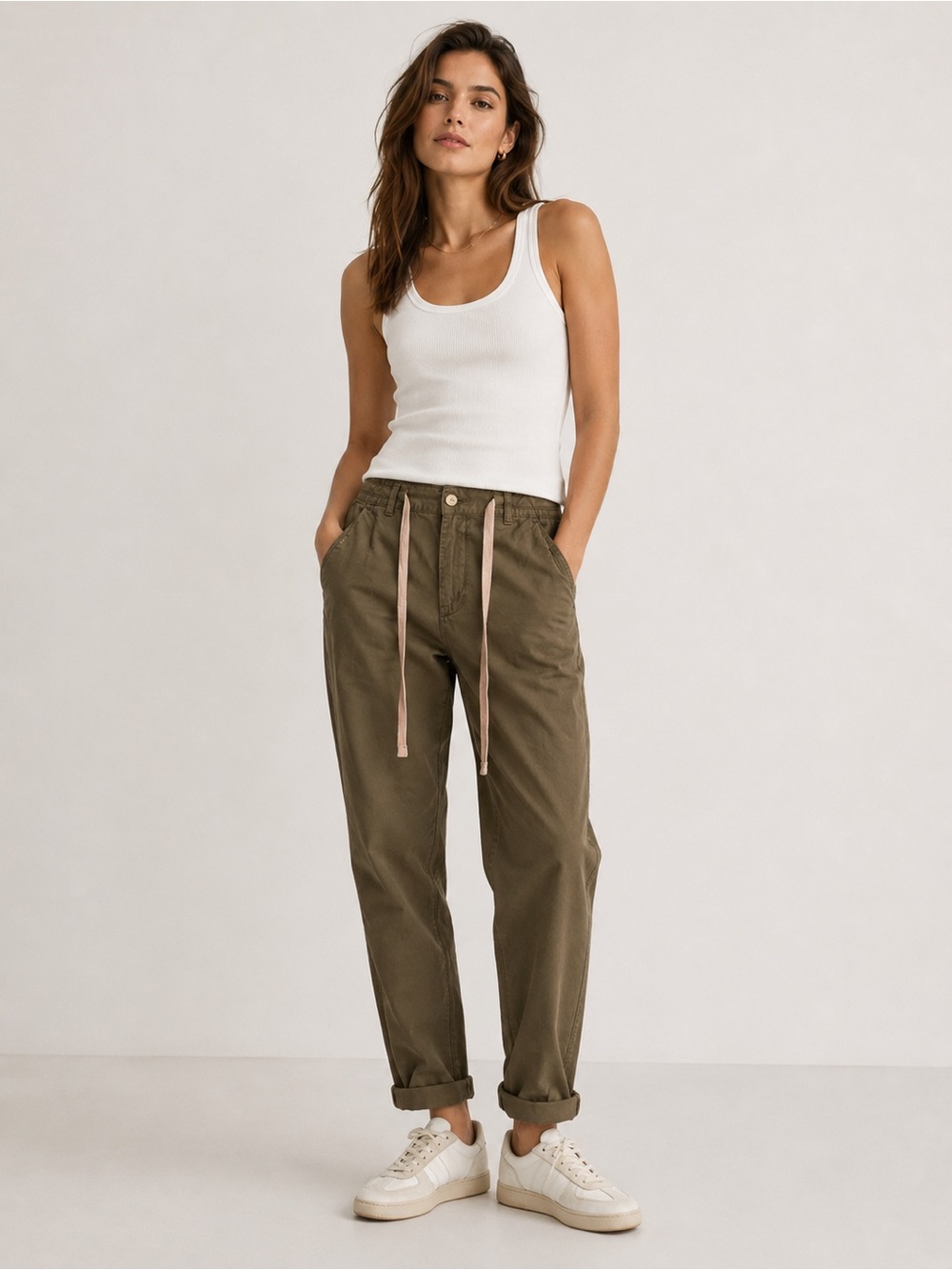 Zara Olive Green Elastic Waist Utility Pants